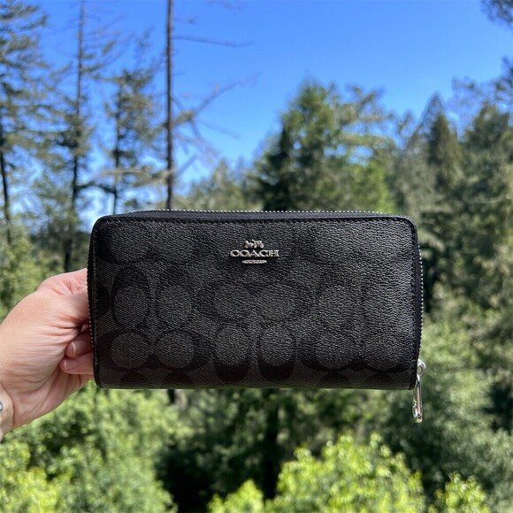 Coach Handbags - COACH Long Zip-Around Wallet Signature Canvas Graphite w Silver Hardware AUTHNTC